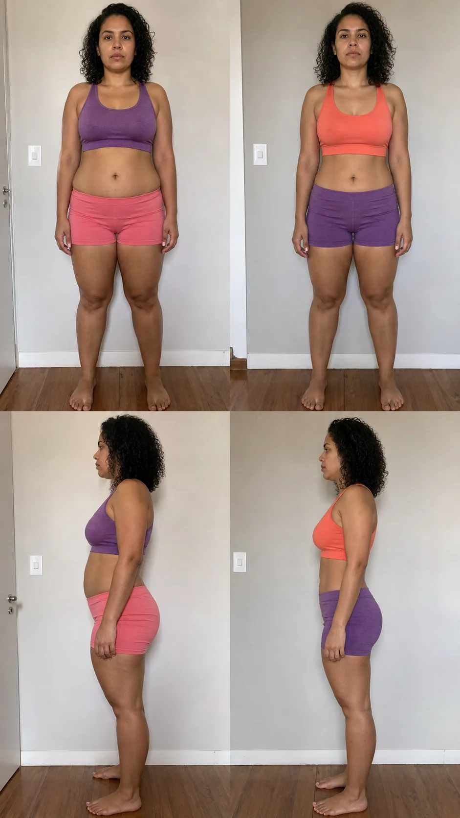 Comparação de evolução corporal de uma mulher adulta