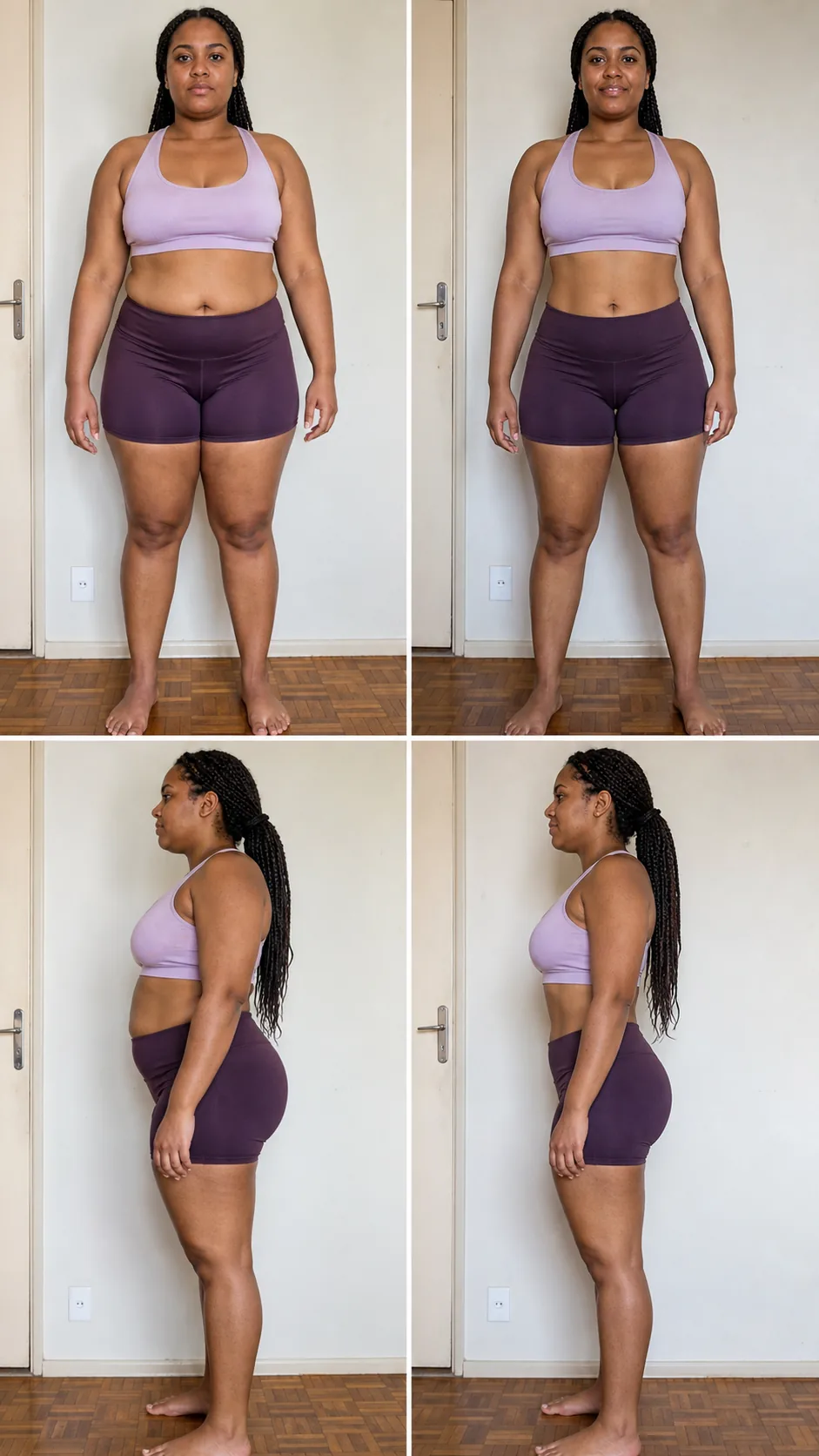 Comparação de evolução corporal de uma mulher adulta