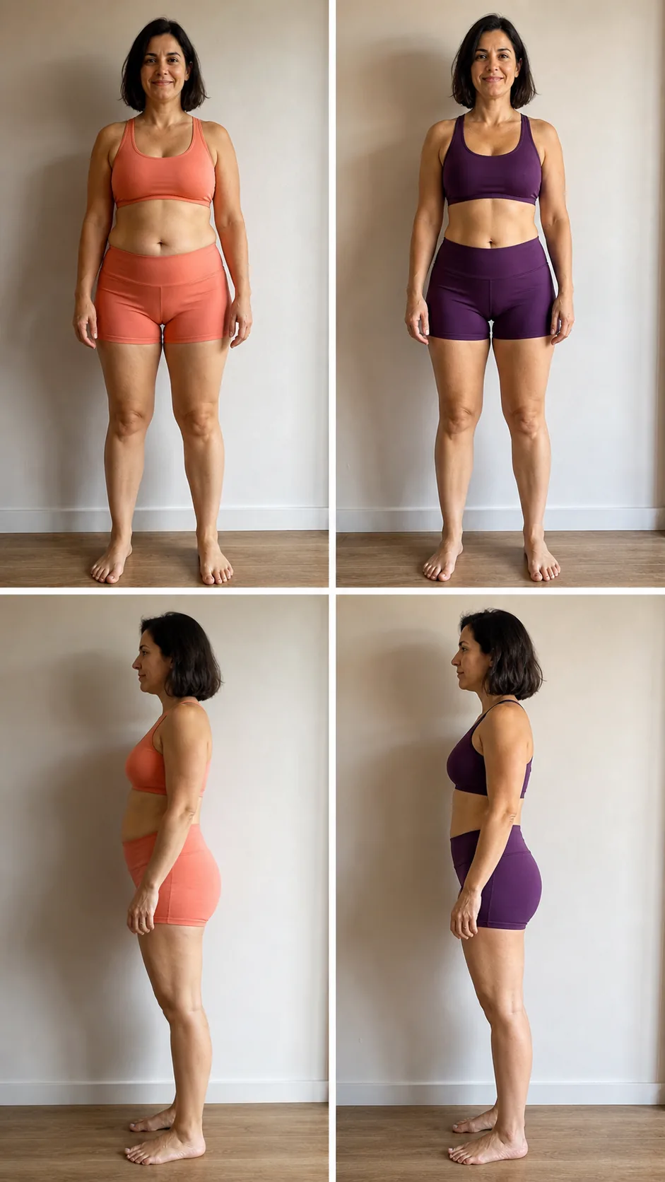 Comparação de evolução corporal de uma mulher adulta