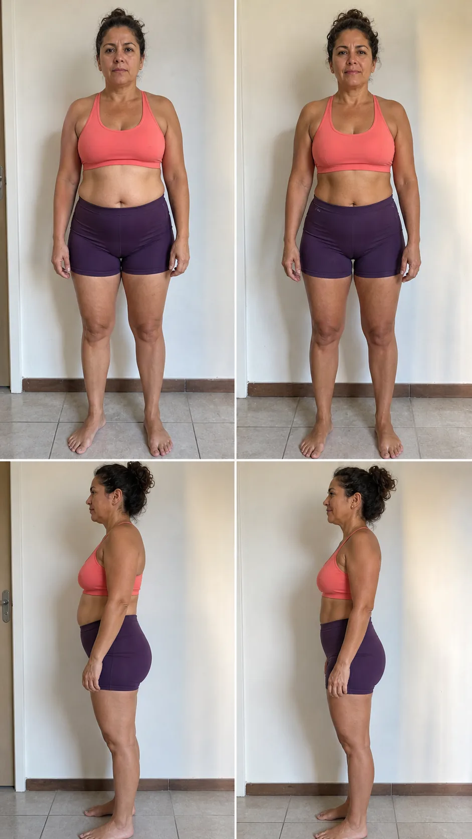 Comparação de evolução corporal de uma mulher adulta