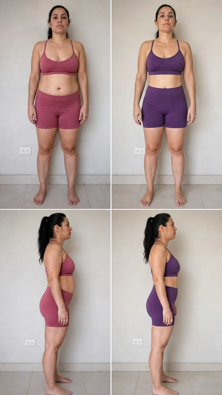 Comparação de evolução corporal de uma mulher adulta