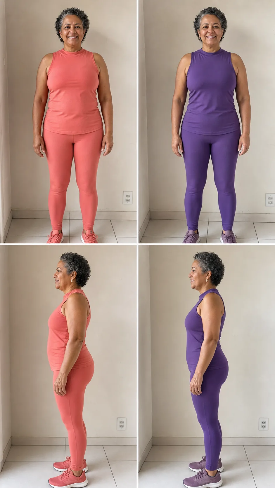 Comparação de evolução corporal de uma mulher adulta madura