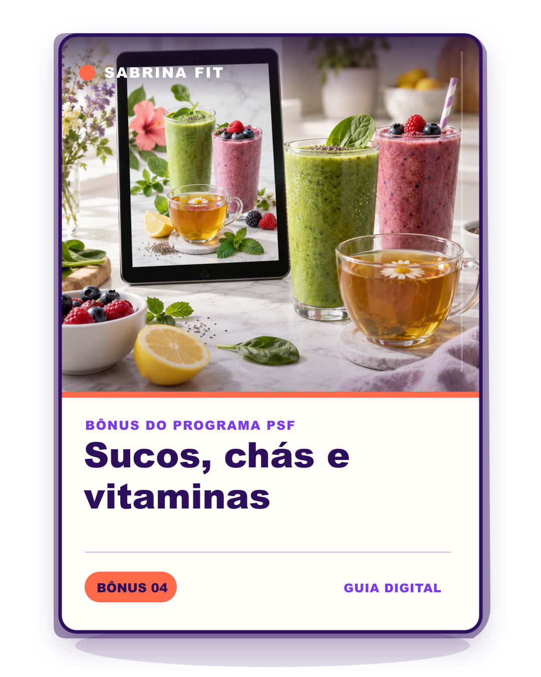 Mockup do bônus Sucos, Chás e Vitaminas